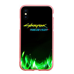 Чехол iPhone XS Max матовый Cyberpunk 2077 phantom liberty green fire logo, цвет: 3D-баблгам