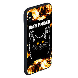 Чехол iPhone XS Max матовый Iron Maiden рок кот и огонь, цвет: 3D-черный — фото 2