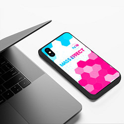 Чехол iPhone XS Max матовый Mass Effect neon gradient style: символ сверху, цвет: 3D-черный — фото 2