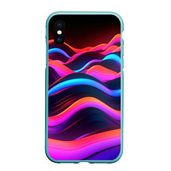 Чехол iPhone XS Max матовый Неоновые фиолетовые волны, цвет: 3D-мятный