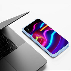 Чехол iPhone XS Max матовый Неоновые волны фиолетового оттенка, цвет: 3D-голубой — фото 2