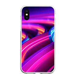 Чехол iPhone XS Max матовый Неоновые абстрактные волны, цвет: 3D-белый