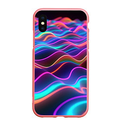 Чехол iPhone XS Max матовый Синие и фиолетовые волны, цвет: 3D-баблгам