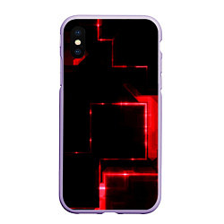Чехол iPhone XS Max матовый Красная неоновая геометрия, цвет: 3D-светло-сиреневый