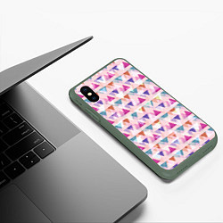 Чехол iPhone XS Max матовый Цветные треугольники, цвет: 3D-темно-зеленый — фото 2