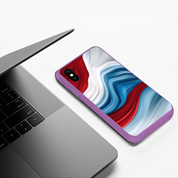 Чехол iPhone XS Max матовый Белые синие красные волны, цвет: 3D-фиолетовый — фото 2