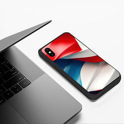 Чехол iPhone XS Max матовый Белые синие красные объемные волны, цвет: 3D-черный — фото 2