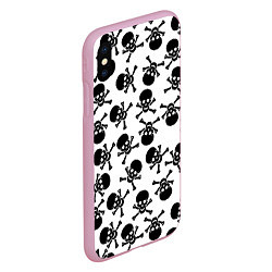Чехол iPhone XS Max матовый Черепа и кости паттерном, цвет: 3D-розовый — фото 2