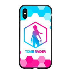 Чехол iPhone XS Max матовый Tomb Raider neon gradient style, цвет: 3D-черный