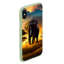 Чехол iPhone XS Max матовый Слон и рассвет в саванне, цвет: 3D-салатовый — фото 2