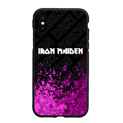 Чехол iPhone XS Max матовый Iron Maiden rock legends: символ сверху, цвет: 3D-черный