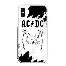 Чехол iPhone XS Max матовый AC DC рок кот на светлом фоне