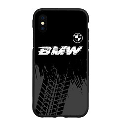 Чехол iPhone XS Max матовый BMW speed на темном фоне со следами шин: символ св