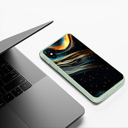 Чехол iPhone XS Max матовый Золотые волны на черном фоне, цвет: 3D-салатовый — фото 2