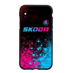 Чехол iPhone XS Max матовый Skoda - neon gradient: символ сверху, цвет: 3D-черный