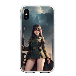 Чехол iPhone XS Max матовый Девушка офицер с винтовкой, цвет: 3D-белый