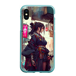 Чехол iPhone XS Max матовый Кибер самурай девушка, цвет: 3D-мятный