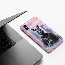 Чехол iPhone XS Max матовый Кенгуру в стиле киберпанк на фоне мегаполиса, цвет: 3D-сиреневый — фото 2