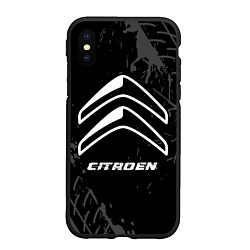 Чехол iPhone XS Max матовый Citroen speed на темном фоне со следами шин, цвет: 3D-черный