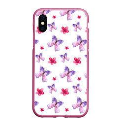 Чехол iPhone XS Max матовый Spring butterflies, цвет: 3D-малиновый