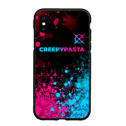 Чехол iPhone XS Max матовый CreepyPasta - neon gradient: символ сверху, цвет: 3D-черный