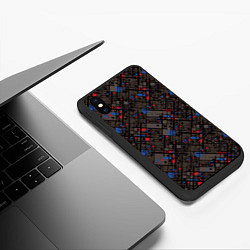 Чехол iPhone XS Max матовый Красные, синие, черные фигуры и линии на коричнево, цвет: 3D-черный — фото 2