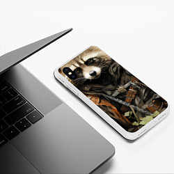 Чехол iPhone XS Max матовый Енот воин 2, цвет: 3D-белый — фото 2