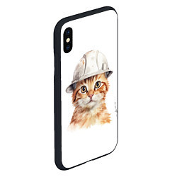 Чехол iPhone XS Max матовый Акварельный кот-строитель, цвет: 3D-черный — фото 2