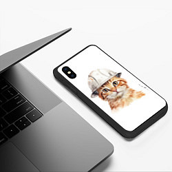 Чехол iPhone XS Max матовый Акварельный кот-строитель, цвет: 3D-черный — фото 2