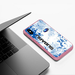 Чехол iPhone XS Max матовый Subaru blue logo, цвет: 3D-малиновый — фото 2