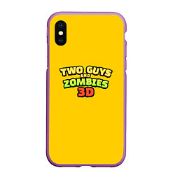 Чехол iPhone XS Max матовый Two Guys & Zombies 3D - Лого на желтом, цвет: 3D-фиолетовый