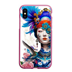 Чехол iPhone XS Max матовый Japanese girl - irezumi - tattoo, цвет: 3D-малиновый