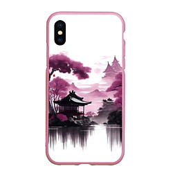 Чехол iPhone XS Max матовый Японские мотивы - фиолетовый, цвет: 3D-розовый
