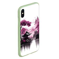 Чехол iPhone XS Max матовый Японские мотивы - фиолетовый, цвет: 3D-салатовый — фото 2