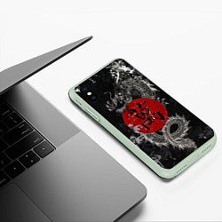 Чехол iPhone XS Max матовый Dragon - black grunge, цвет: 3D-салатовый — фото 2