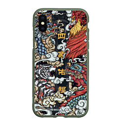 Чехол iPhone XS Max матовый Japanese art, цвет: 3D-темно-зеленый