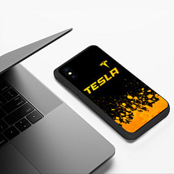 Чехол iPhone XS Max матовый Tesla - gold gradient: символ сверху, цвет: 3D-черный — фото 2