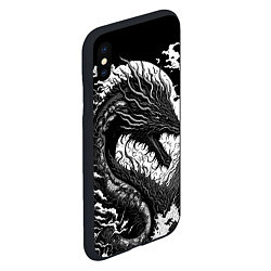 Чехол iPhone XS Max матовый Черно-белый дракон и волны, цвет: 3D-черный — фото 2