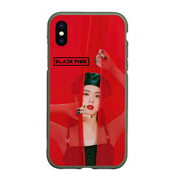 Чехол iPhone XS Max матовый Blackpink red background, цвет: 3D-темно-зеленый