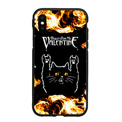 Чехол iPhone XS Max матовый Bullet For My Valentine рок кот и огонь, цвет: 3D-черный