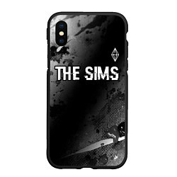 Чехол iPhone XS Max матовый The Sims glitch на темном фоне: символ сверху, цвет: 3D-черный