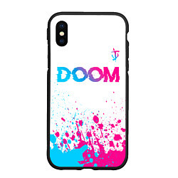 Чехол iPhone XS Max матовый Doom neon gradient style: символ сверху, цвет: 3D-черный