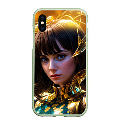 Чехол iPhone XS Max матовый Девушка в золотых латах, цвет: 3D-салатовый