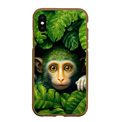 Чехол iPhone XS Max матовый Маленькая обезьянка в листьях, цвет: 3D-коричневый