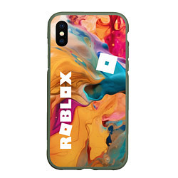 Чехол iPhone XS Max матовый Roblox Logo Color, цвет: 3D-темно-зеленый