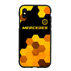 Чехол iPhone XS Max матовый Mercedes - gold gradient: символ сверху, цвет: 3D-черный