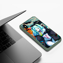 Чехол iPhone XS Max матовый Ребекка и дракон - Киберпанк аниме, цвет: 3D-темно-зеленый — фото 2