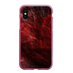 Чехол iPhone XS Max матовый Текстура красная кожа, цвет: 3D-малиновый