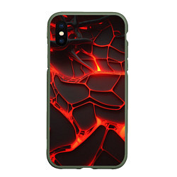 Чехол iPhone XS Max матовый Разлом красных плит, цвет: 3D-темно-зеленый