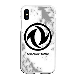 Чехол iPhone XS Max матовый Dongfeng speed на светлом фоне со следами шин